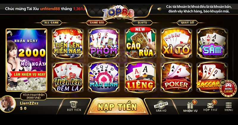 Đánh giá Top88 - cổng game hot, trúng tiền to